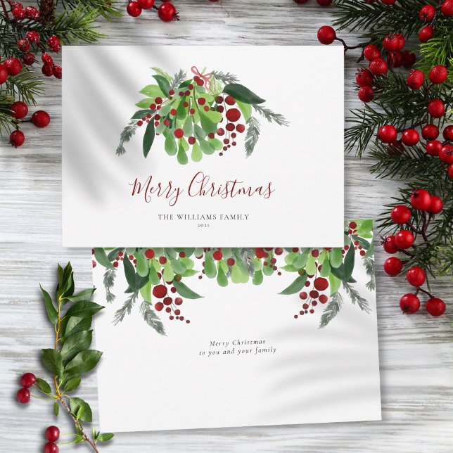 Red Berries Aquarellgarten Weihnachten (Red Berries Watercolor Greenery Christmas Holiday Card)