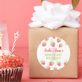 Red Berries Berry Sweet Strawberry Birthday Runder Aufkleber