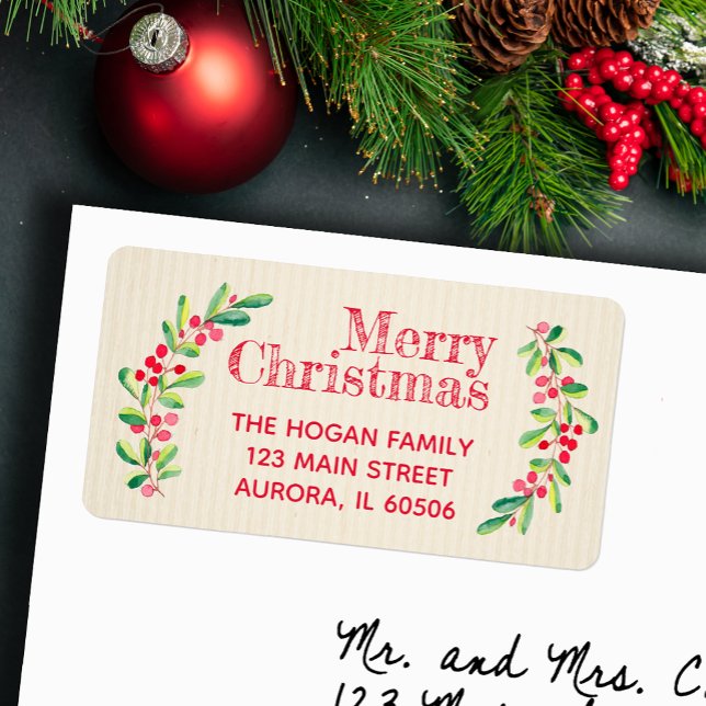 Red Berries Blätter Elfenbeinküste Weihnachtsfeier Adressaufkleber (Von Creator hochgeladen)