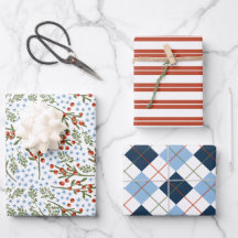 Red Berries Blue Blumen Kariert Streifen Weihnacht