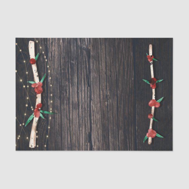 Red Berries Branches & Lights Rustic Holiday Party Seidenpapier (Vorderseite)