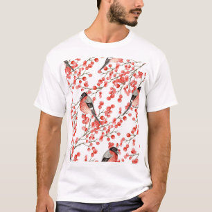 Red Berries Bullfingen Aquarellmuster T-Shirt