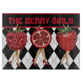 Red Berries Cartoon Ladys on Black & White Schneidebrett