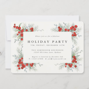 Red Berries + Christmas Botanicals Holiday Party Einladung