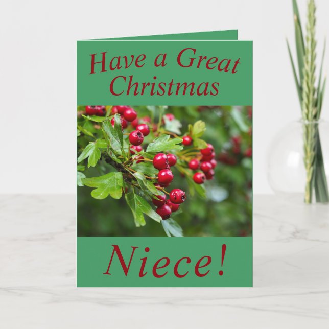 Red Berries Christmas Card für Nichte Karte (Vorderseite)