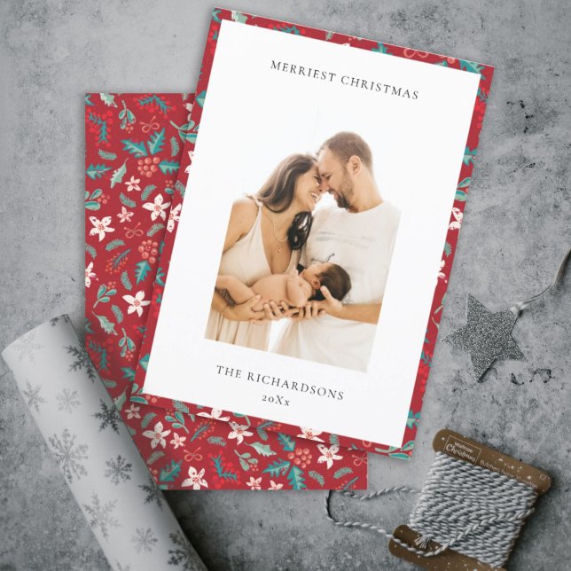 Red Berries Frohe Weihnachten Blumenmuster Foto (Von Creator hochgeladen)