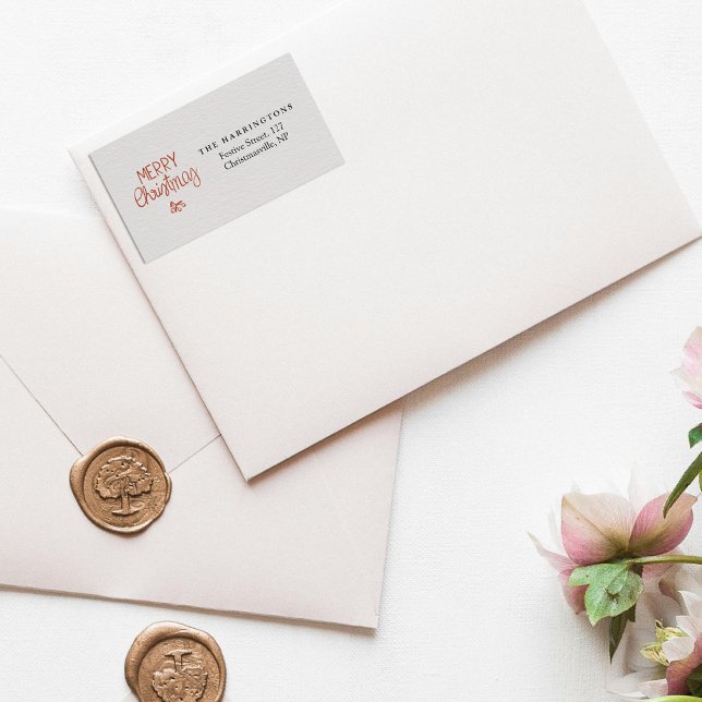 Red Berries Frohe Weihnachten Custom Rücksendeadre Adressaufkleber (Von Creator hochgeladen)