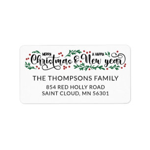 Red Berries Frohe Weihnachten Glück Neues Jahr Adressaufkleber