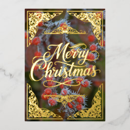 Red Berries, Gold Frohe Weihnachten Folien Feiertagskarte