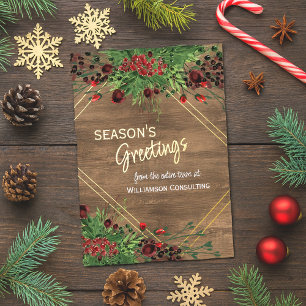 Red Berries Green Holly Botanical Foliage Gold Folien Feiertagskarte