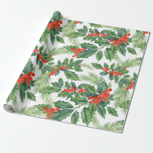 Red Berries Green Holly Floral Weihnachtsfeiertag Geschenkpapier