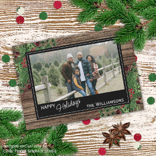 Red Berries Green Holly Niedlich Botanical Foliage Feiertagskarte