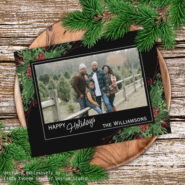 Red Berries Green Holly Niedlich Botanical Foliage Postkarte (Von Creator hochgeladen)