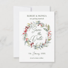 Red Berries Greenerage Foliage Wedding Save the Da Einladung