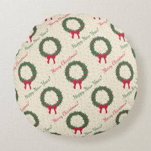 Red Berries Holly Frohe Weihnachten Rundes Kissen