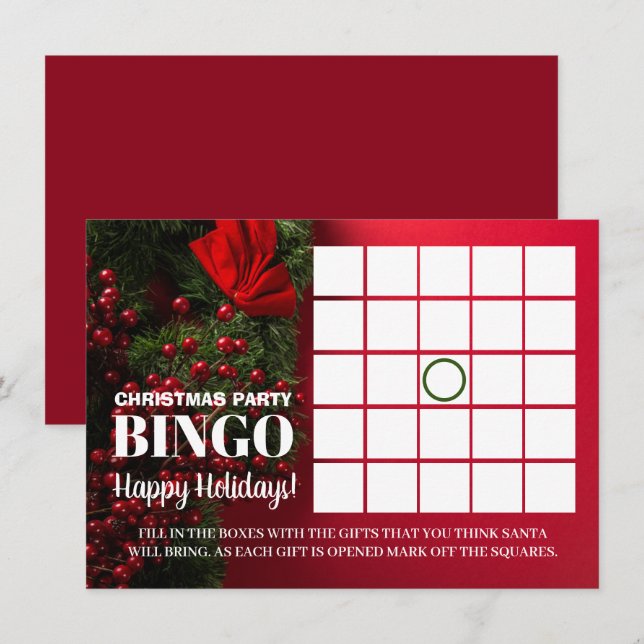 Red Berries & Mistletoe, Christmas Party Bingo Einladung (Vorne/Hinten)
