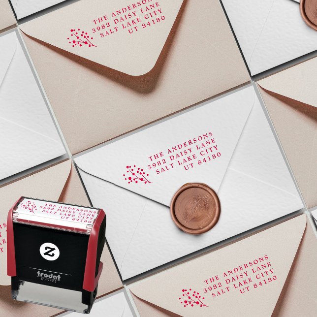 Red Berries Moderner Spaß Weihnachten Rücksendeadr Permastempel (Showcasing Self-Inking Stamp - additional items (bought separately))