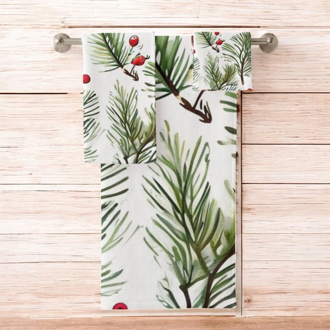Red Berries & Pine Design Badhandtuch Set (Von Creator hochgeladen)