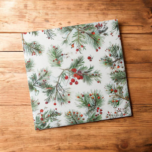 Red Berries & Pine Woodland Design Fliese