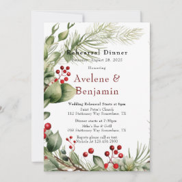 Red Berries Pine Wreath Wedding Probe Dinner Einladung