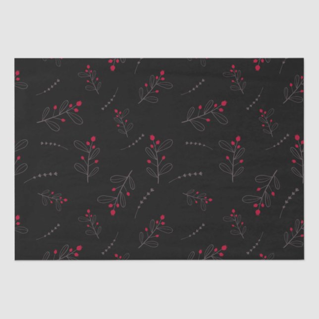 Red Berries und Blätter Weihnachten Schwarz Seidenpapier (Vorderseite)