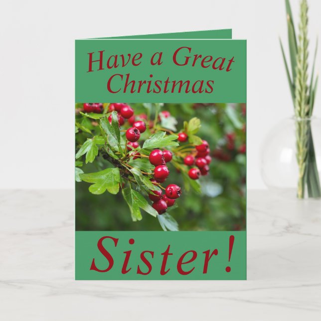 Red Berries Weihnachtskarte für Schwester Karte (Vorderseite)