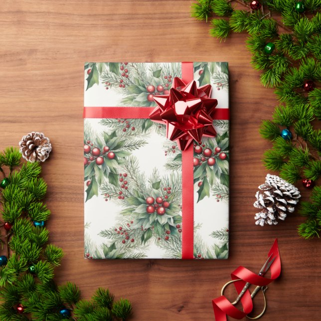 Red Berries Weihnachtswrapping Paper Geschenkpapier (Feiertagsgeschenk)