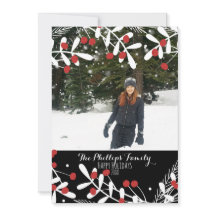 Red Berries White Blätter Black Holiday Foto Card