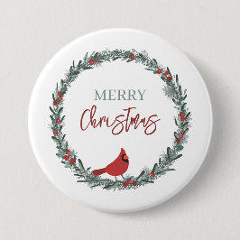 Red Berries Wreath and Red Cardinal Christmas  Button