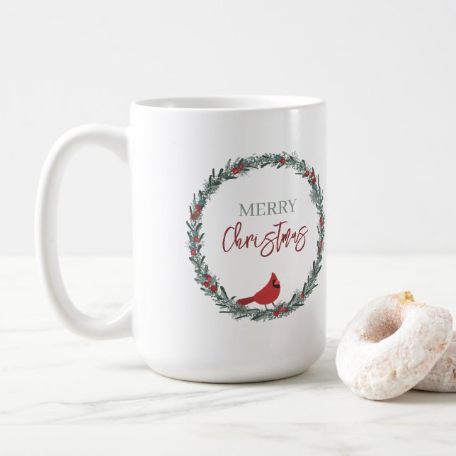 Red Berries Wreath and Red Cardinal Christmas  Kaffeetasse (Mit Donut)