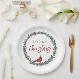 Red Berries Wreath and Red Cardinal Christmas  Pappteller