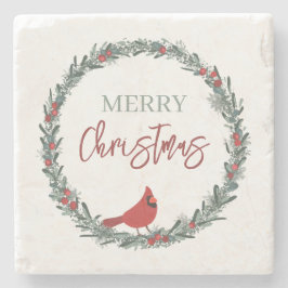 Red Berries Wreath and Red Cardinal Christmas  Steinuntersetzer