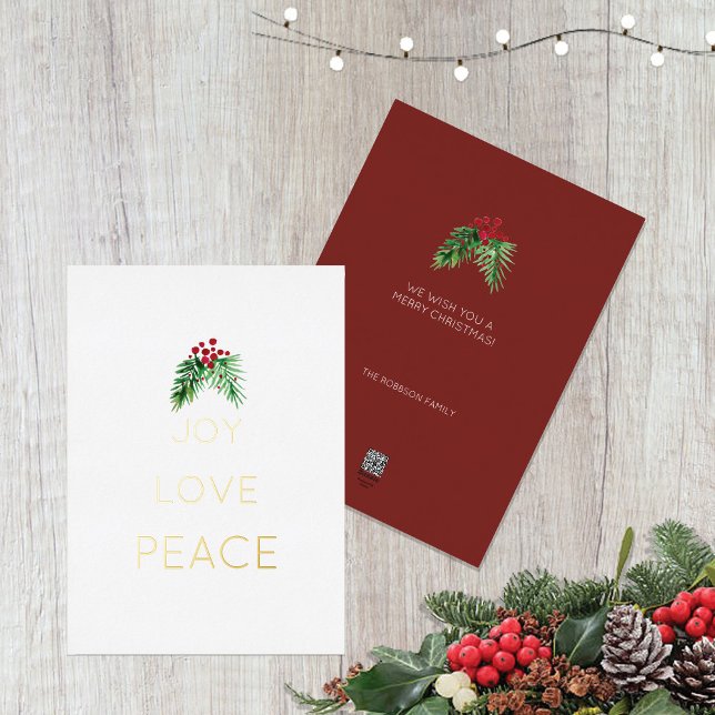 Red Berries Wreath Gold Folien Feiertagskarte (Von Creator hochgeladen)