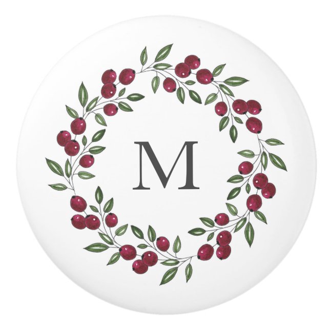 Red Berries Wreath Keramikknauf (Vorderseite)