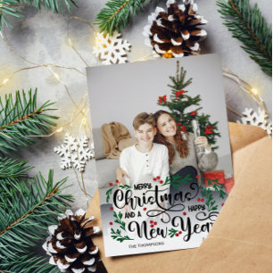 Red Berry Big Foto Frohe Weihnachtsfeier Neues Jah Feiertagskarte