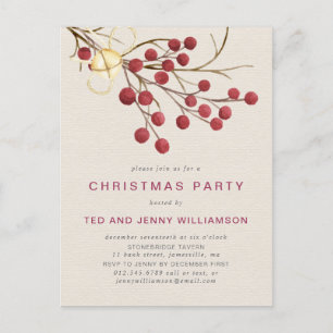 Red Berry Christmas Party Einladung Postcard