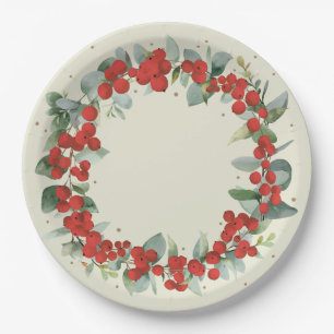 Red Berry Christmas Wreath Holiday Party Pappteller