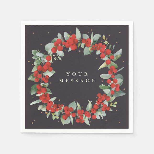 Red Berry Christmas Wreath Holiday Party Serviette (Vorderseite)