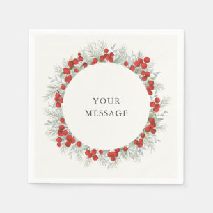 Red Berry Christmas Wreath Holiday Party Serviette