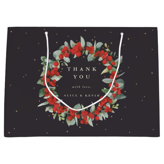 Red Berry+Eukalyptus Christmas/Holiday Vielen Dank Große Geschenktüte (Vorderseite)