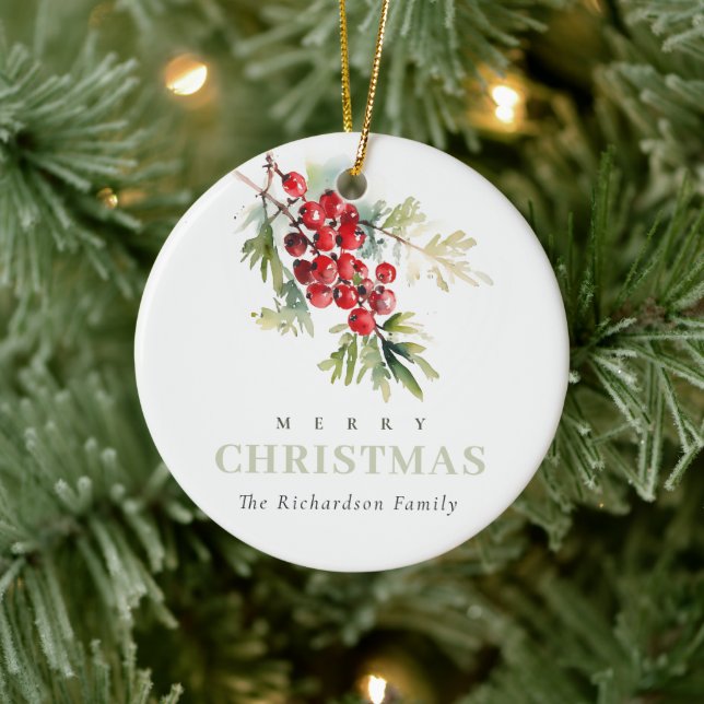 Red Berry Fir Winter Christmas Foliage Foto Keramik Ornament (Baum)