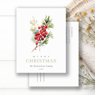 Red Berry Fir Winter Christmas Foliage Wasserfarbe Feiertagspostkarte