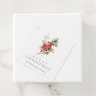 Red Berry Fir Winter Christmas Foliage Wasserfarbe Geschenkanhänger