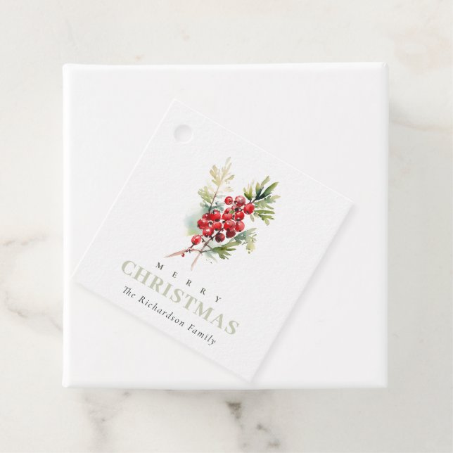 Red Berry Fir Winter Christmas Foliage Wasserfarbe Geschenkanhänger (Beispiel)