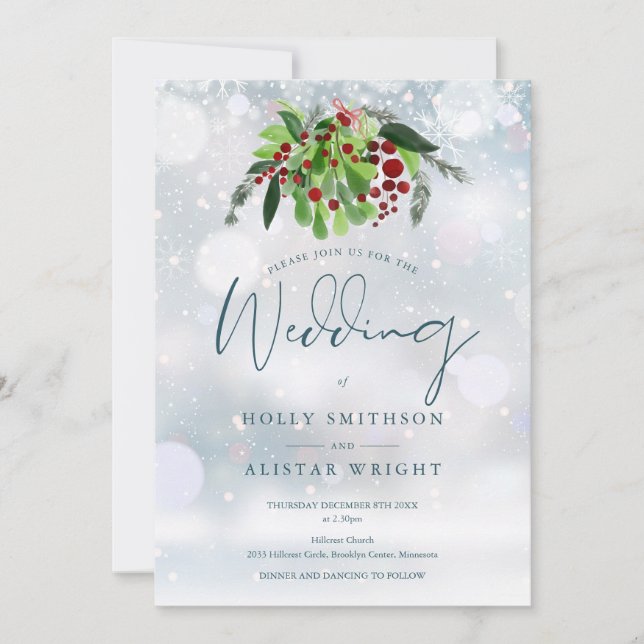 Red Berry Floral QR Code Winter Wedding Einladung (Vorderseite)