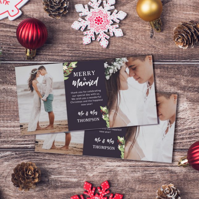 Red Berry Floral Twigs Merry Married Christmas Dankeskarte (Von Creator hochgeladen)