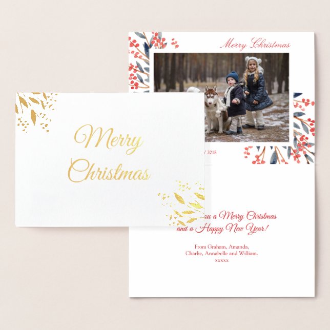 Red Berry Foliage Weihnachtsfeiertag Foto Folienkarte (Anzeige)