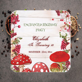 Red Berry Garden Toadstool Kid's Magic Mushrooms Quadratischer Aufkleber