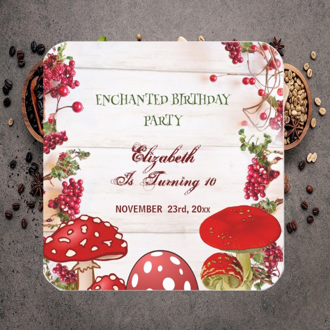 Red Berry Garden Toadstool Kid's Magic Mushrooms Quadratischer Aufkleber (Red Berry Garden Toadstool Kid's Magic Mushrooms Square Sticker)