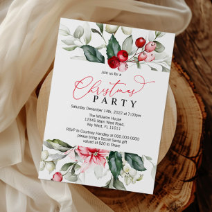 Red Berry & Greenery Weihnachtsfeiertage Party Ein Einladung